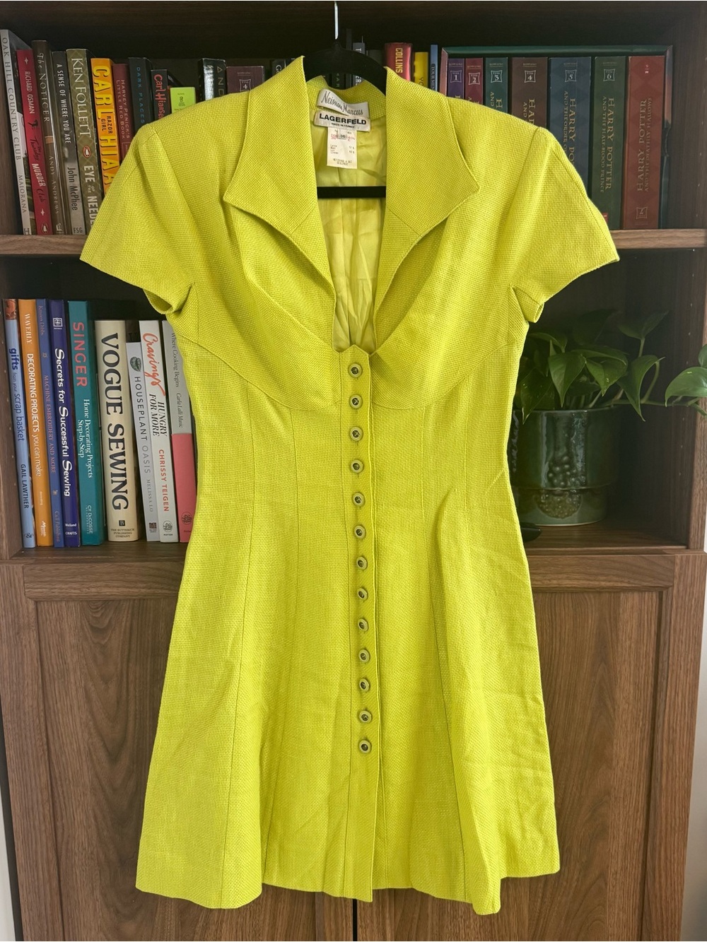 Vintage Karl Lagerfeld Lime Green Button-Front Dress